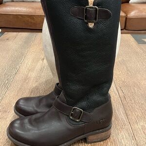 UGG Two-Tone Brown & Black Leather Riding Boots